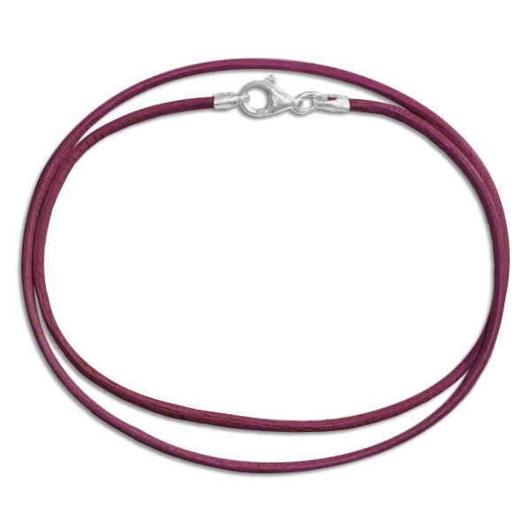 Lederband bordeauxviolett 38 cm mit 925 Silber Verschluss Band aus Leder