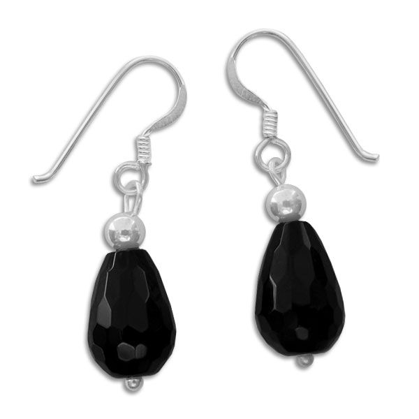 Onyx Ohrringe schwarze Tropfen facettiert 925 Silber