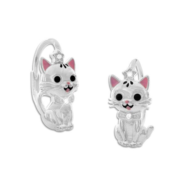 Kinder Ohrringe Katzen mit Stern und Strass 925 Silber Brisur Katze