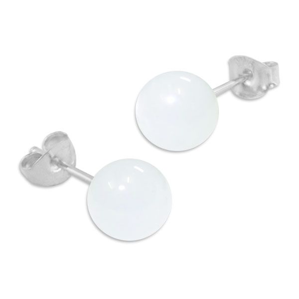 Mondstein Ohrstecker 8 mm weiß 925 Silber Kugel Ohrringe Schmuck