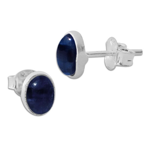 Kyanit Ohrstecker oval dunkelblau 925 Silber Cyanit Ohrringe