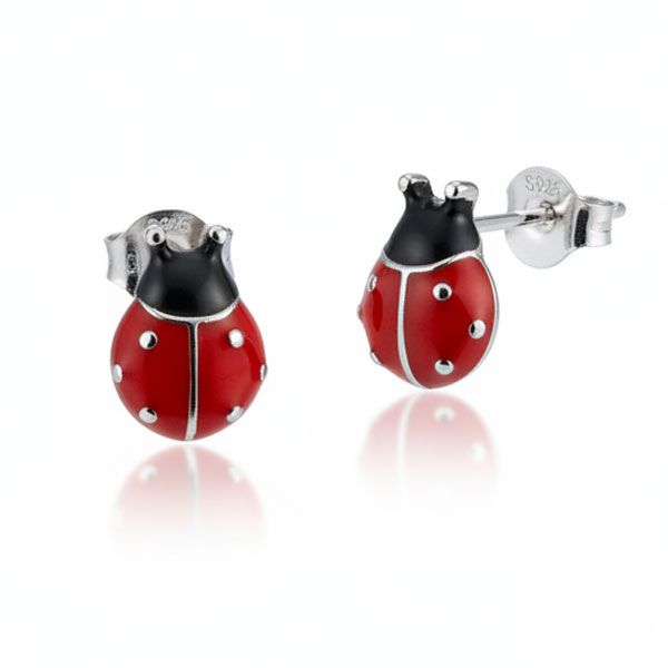 Kinder Ohrstecker großer Marienkäfer rot schwarz 925 Silber Ohrringe