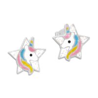 Mädchen Ohrstecker Einhorn mit Stern und Glitzer 925 Silber Mädchen Ohrstecker Einhorn mit Stern und Glitzer 925 Silber