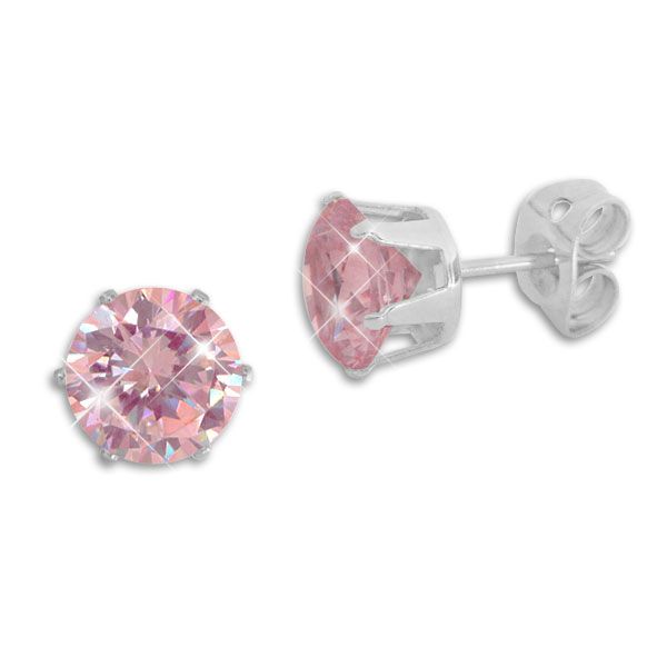 Edelstahl Ohrstecker Ohrringe mit Zirkonia rosa rund 6 mm