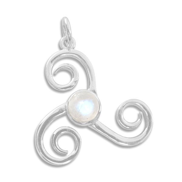 Großer Triskele Anhänger mit Mondstein 925 Silber