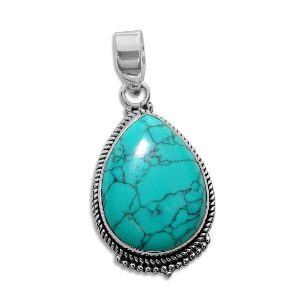 Großer Türkis Tropfen Anhänger filigran Boho 925 Silber