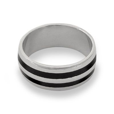 Edelstahl Bandring 2 Black Stripes Gr. 57