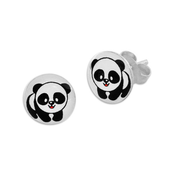 Runde Ohrstecker mit Pandabär 925 Silber Panda Ohrringe