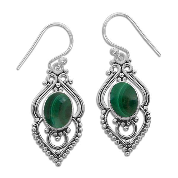 Malachit Ohrringe filigran Boho Design 925 Silber grüne Edelsteine