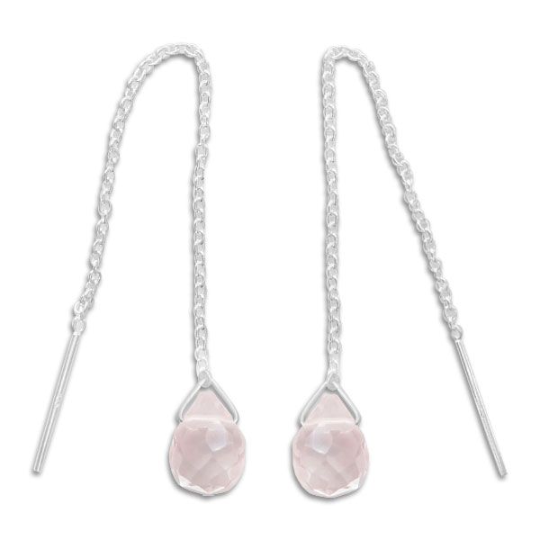 Durchzieher Ohrringe mit rosa Tropfen 925 Silber