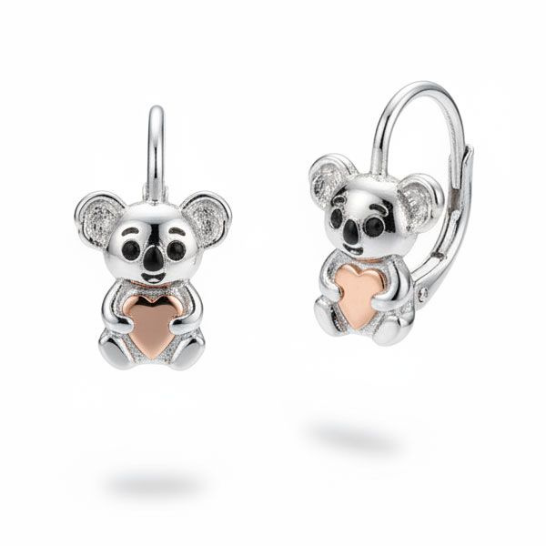 Koala Kinder Ohrringe mit rotvergoldetem Herz 925 Silber