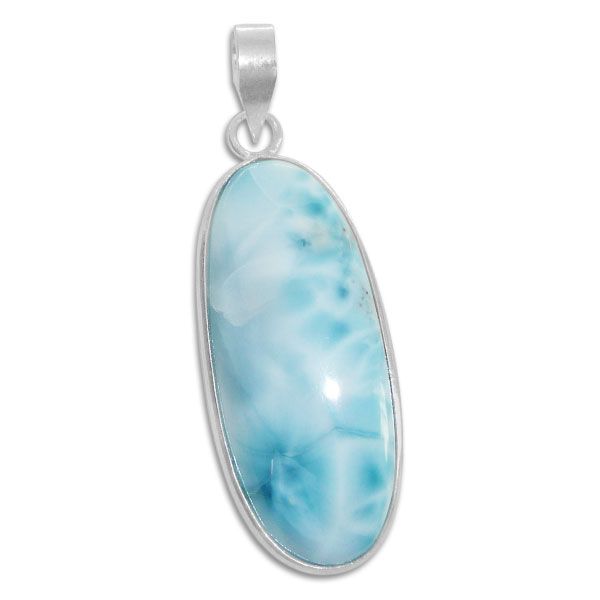 Larimarschmuck Anhänger oval 925 Silber hellblau weißer Larimar