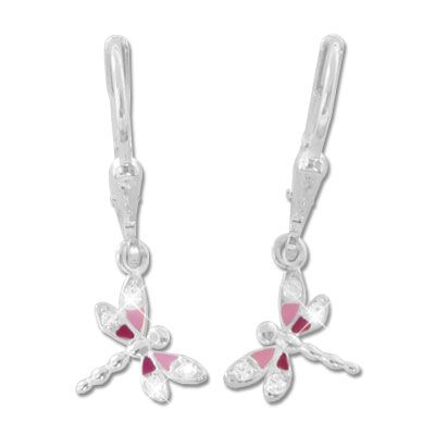 Hochwertige Ohrringe Kinderschmuck Libelle mit Strass 925 Silber