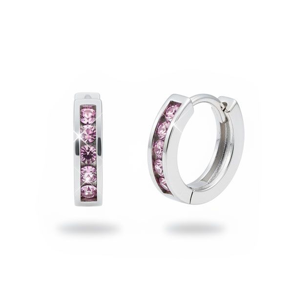 Kinder Creolen mit 5 Zirkonia rosa 11 mm 925 Silber