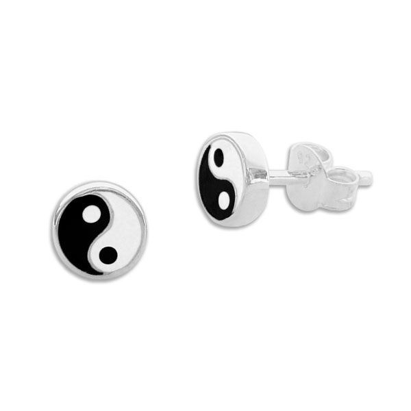 Yin Yang Ohrstecker schwarz und weiß 925 Silber