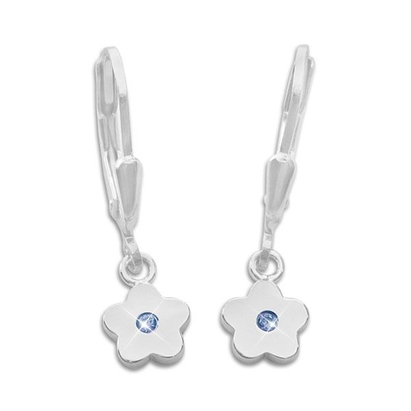 Kinder Ohrringe glänzende Blumen mit safirblauen Zirkonia 925 Silber