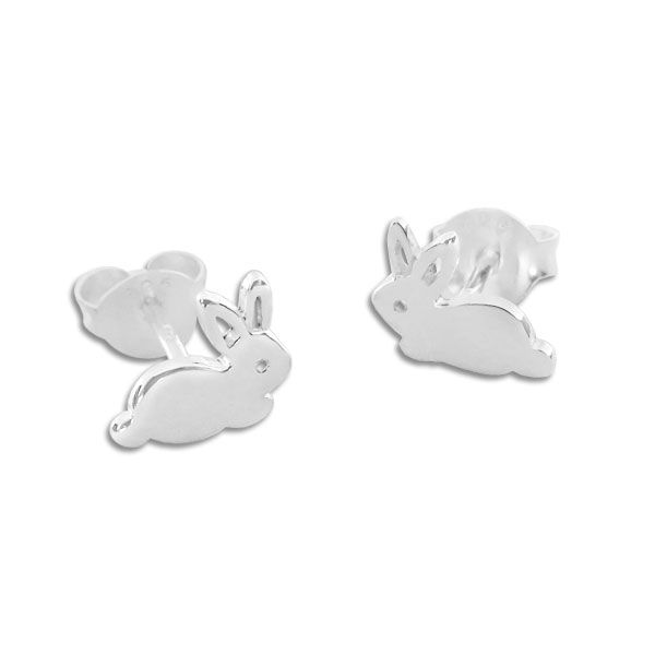 Ohrstecker mit Hasen glänzend 925 Silber Häschen Ohrringe