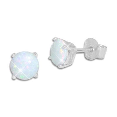 Runde Opal Ohrringe mit Krappenfassung 5 mm 925 Silber