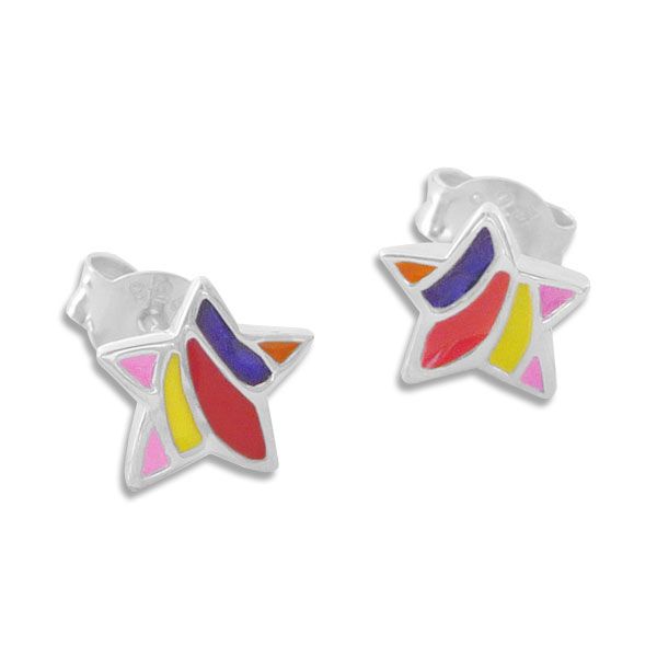 Kinderschmuck Stern Ohrstecker bunt lackiert 925 Silber