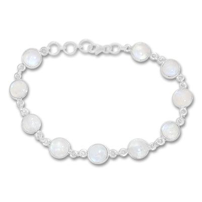 Mondsteinarmband mit 10 großen runden Mondsteinen 925 Silber