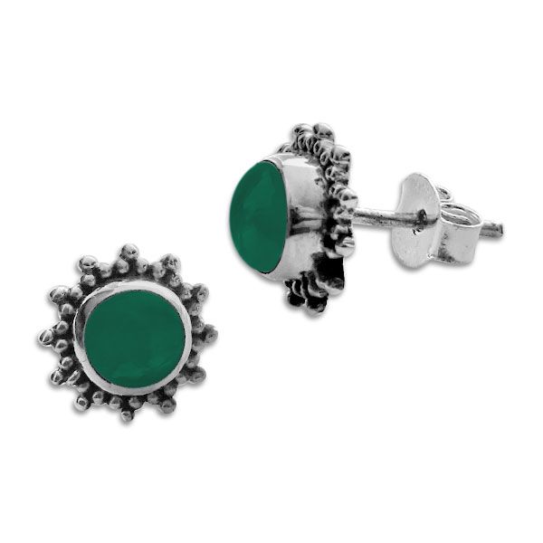 Grüner Onyx Ohrstecker Ohrringe Sonne filigran 8 mm 925 Silber