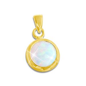 Vergoldeter Opal Anhänger 10 mm rund 925 Silber Opalschmuck