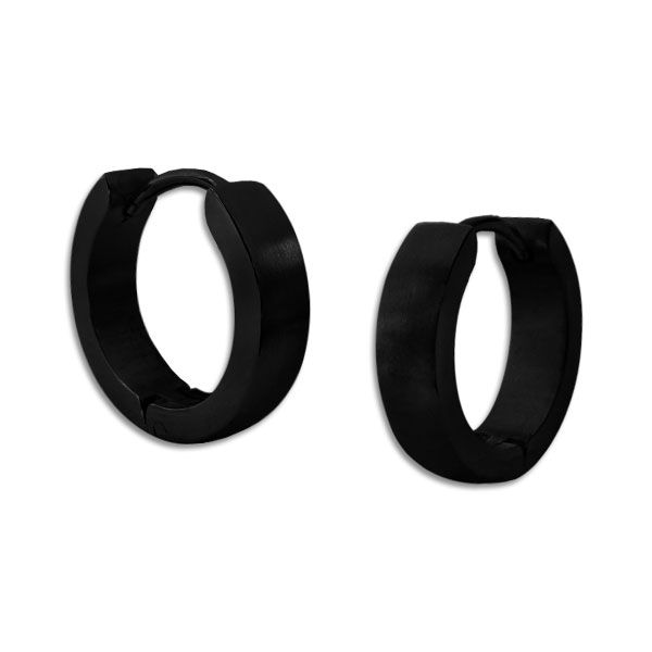 Edelstahl Creolen schwarz gewölbt 13 x 2,5 mm mattiert für Damen und Herren