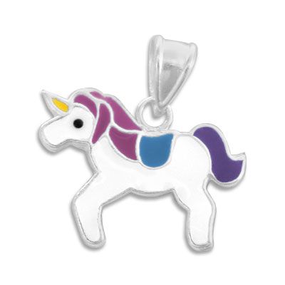 Einhorn Anhänger lila blau weiß 925 Silber