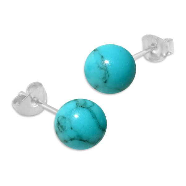 Türkis Ohrstecker Ohrringe 8 mm 925 Silber Edelsteinschmuck