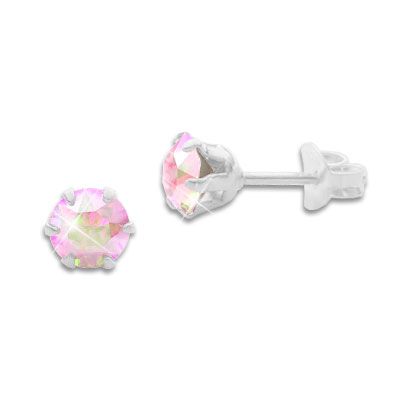 Kristall Ohrstecker rosa bunt rund 5 mm 925 Silber regenbogenfarbend