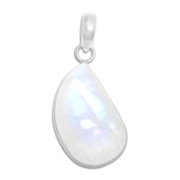 Regenbogenmondstein Anhänger Freeform Tropfen 925 Silber
