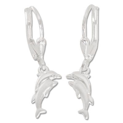 Delphin Paar Ohrhänger matt-glänzend 925 Silber Ohrringe mit Delfinen