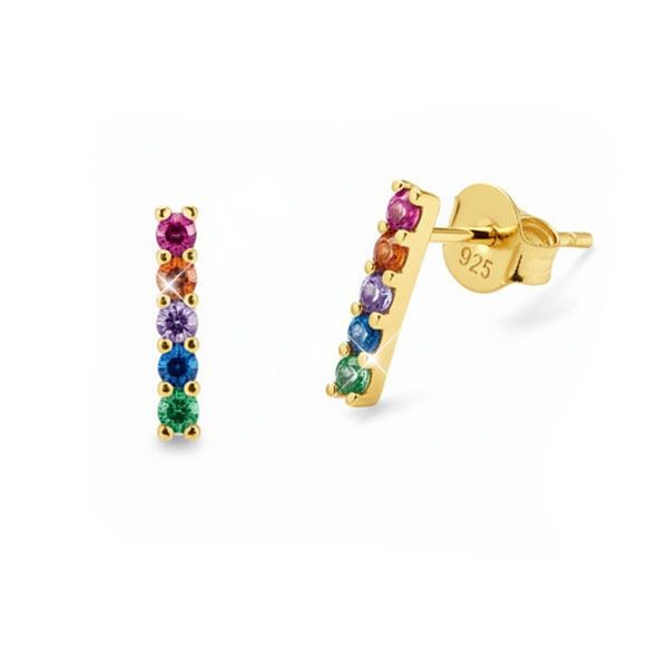 Vergoldete Regenbogen Ohrstecker 5 Strass Steine 925 Silber