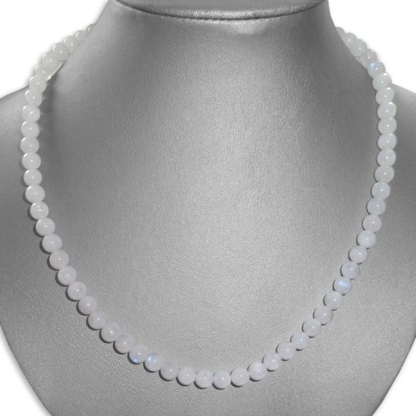 Mondstein Kugelkette 6 mm 45 cm Kette mit 925 Silber Verschluss