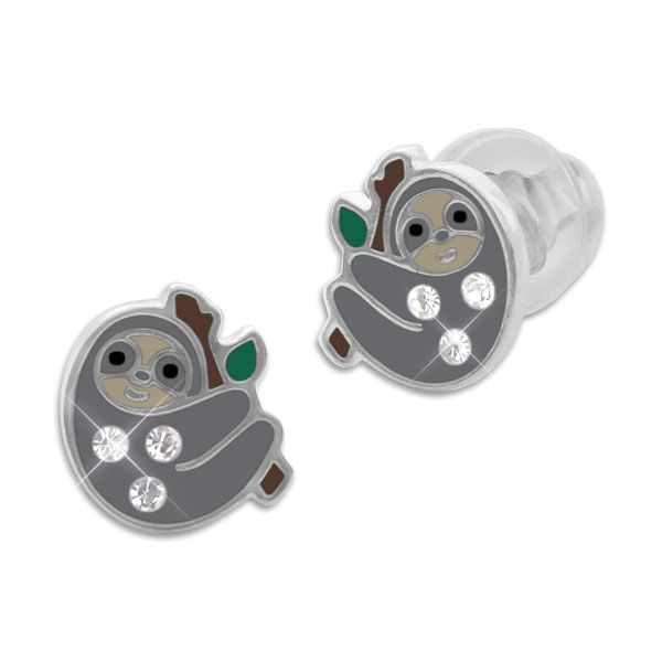 Faultier Ohrstecker Ohrringe mit Strass Kristallen 925 Silber