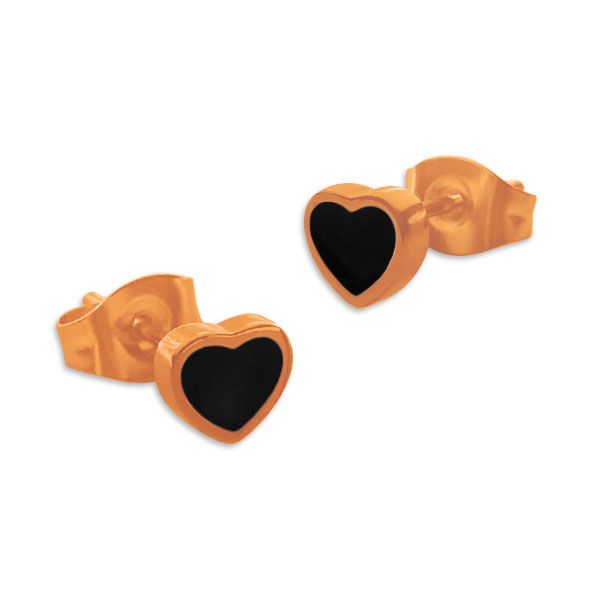 Edelstahl Ohrstecker Herz mit schwarzem Inlett roségoldfarben Ohrringe