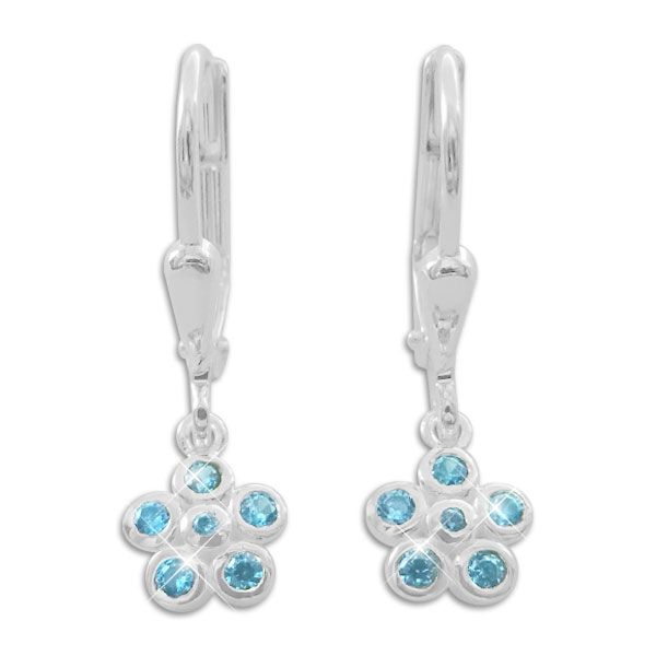 Kinder Ohrringe Blumen mit aqua blauen Steinen 925 Silber
