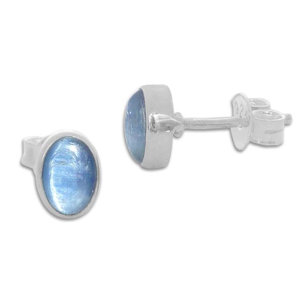 Edelstein Ohrstecker Kynanit oval 8 x 5,5 mm 925 Silber