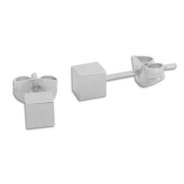 Edelstahl Ohrstecker viereckig glänzend 4 mm Würfel