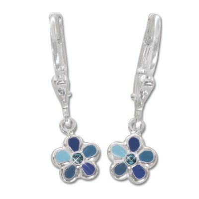 Kinder Ohrringe mit blauen Blumen 925 Silber