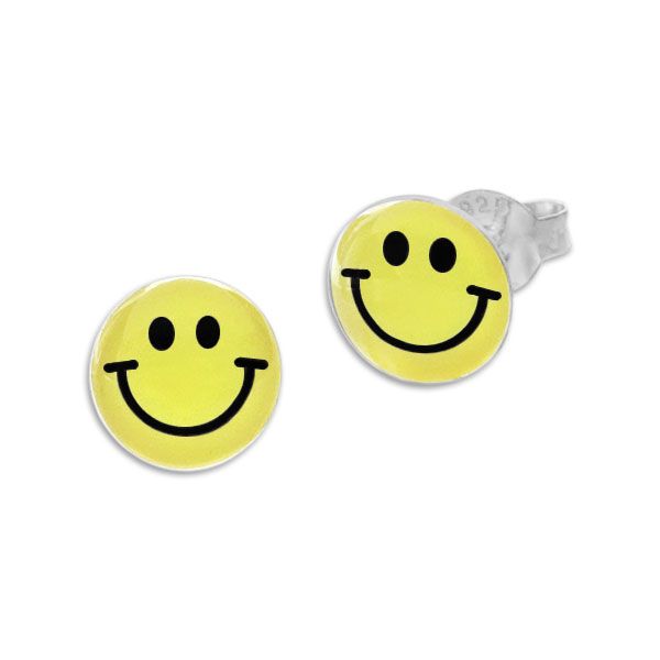 Runde Ohrstecker Ohrringe gelbes Smile Gesicht 925 Silber
