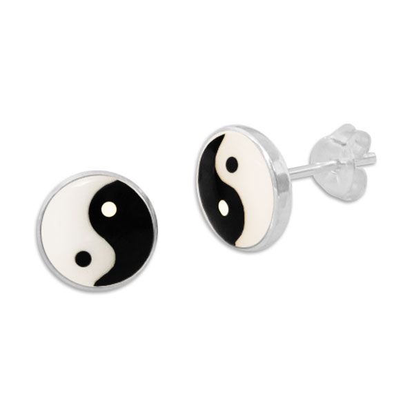 8 mm Ohrringe mit Yin Yang Symbol 925 Silber große Ohrstecker