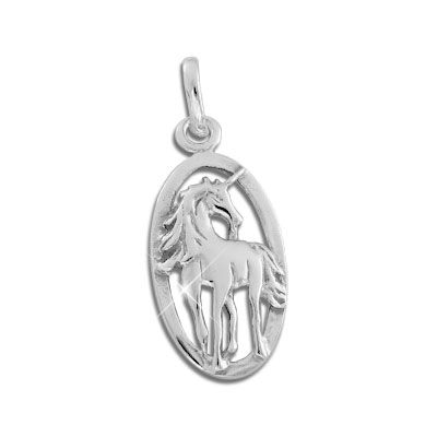 Einhorn Anhänger mit Rahmen oval 925 Silber