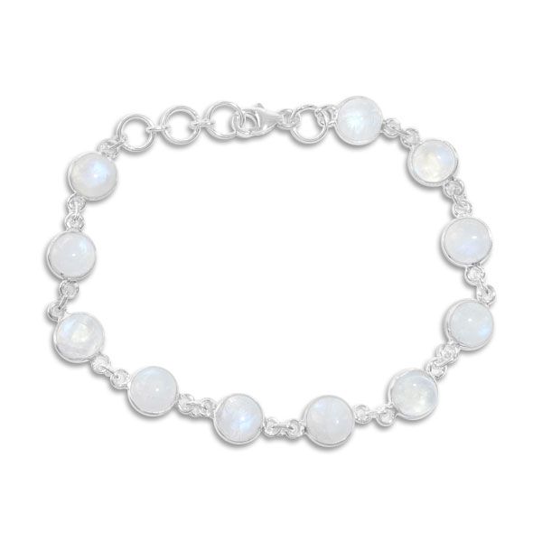 Regenbogenmondstein Armband 11 runde Steine 925 Silber