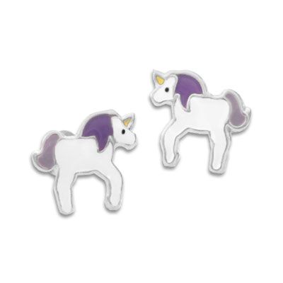 Ohrstecker mit Einhörnern lila weiß 925 Silber