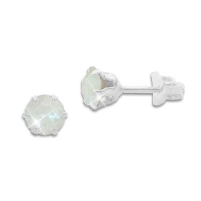 Kristall Ohrstecker Milky Opal weiß rund 5 mm 925 Silber