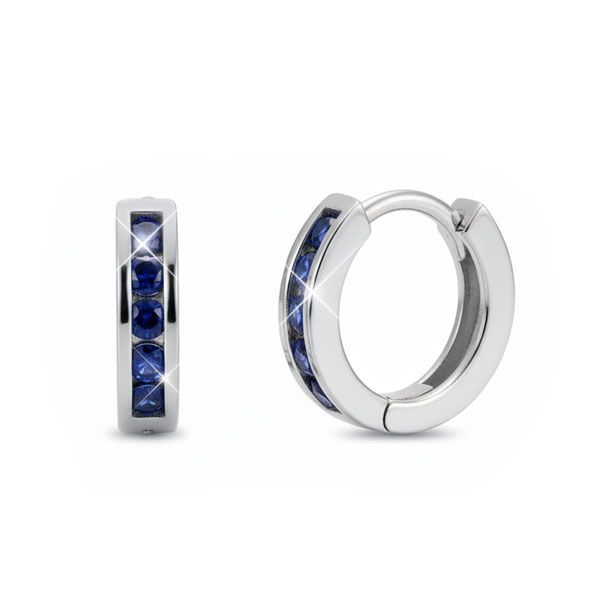 Silber Creolen mit Strass Steinen in dunkelblau 925 Silber