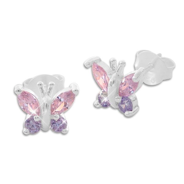Rosa Kristall Schmetterling Ohrstecker 925 Silber Mädchen Ohrringe 5 x 7mm Rosa Kristall Schmetterling Ohrstecker 925 Silber Mädchen Ohrringe 5 x 7mm
