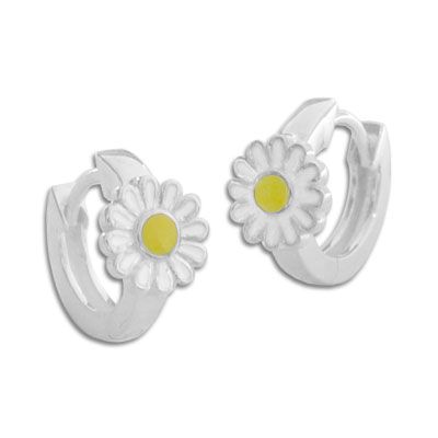Klapp-Creolen Gänseblümchen 925 Silber Kinder Ohrringe mit Blumen