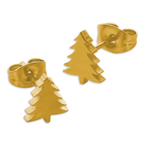 Edelstahl Ohrstecker Weihnachtsbaum Tannenbaum goldfarben Ohrringe